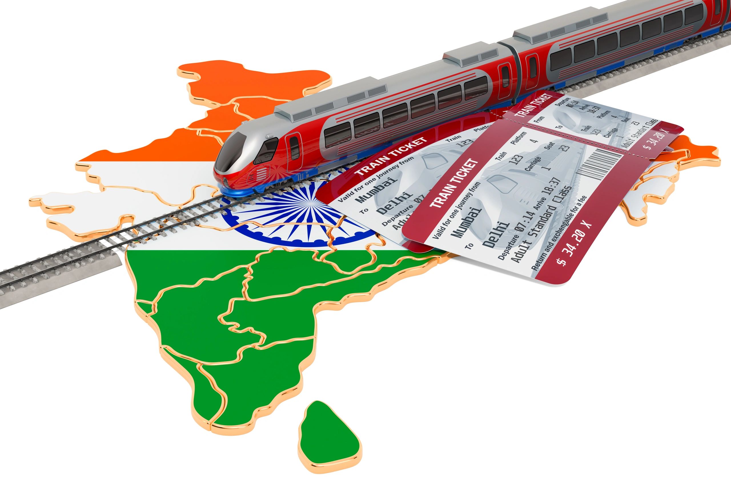 Train travel in India, concept. 3D rendering isolated